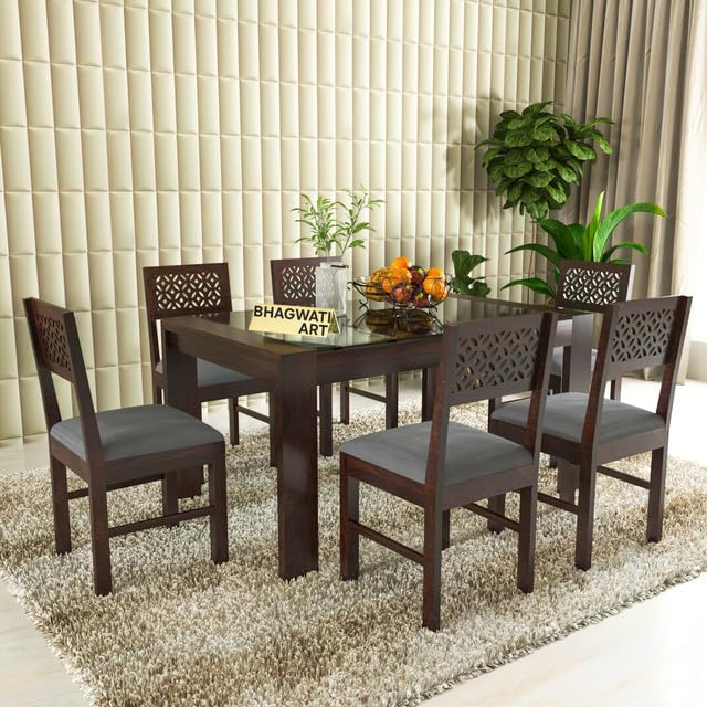 Bhagwati Art Sheesham Wood Dining Set with Urban Glass Top – Classic in Walnut Finish