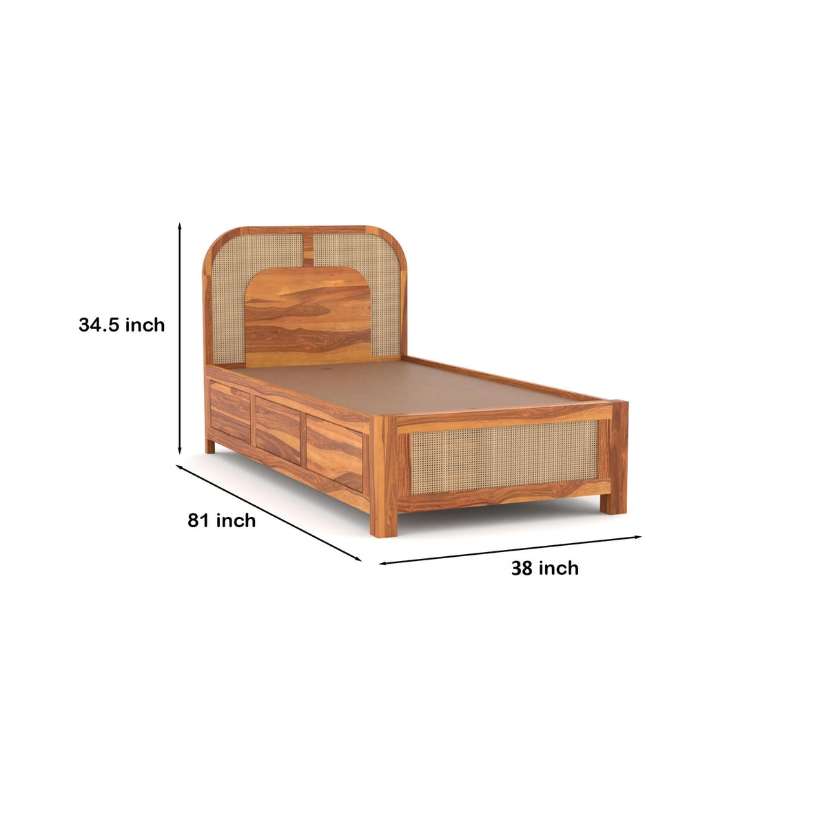 Bhagwati Art Sheesham Single Bed with Box Storage – 5 Jali Rattan Cane – view 7