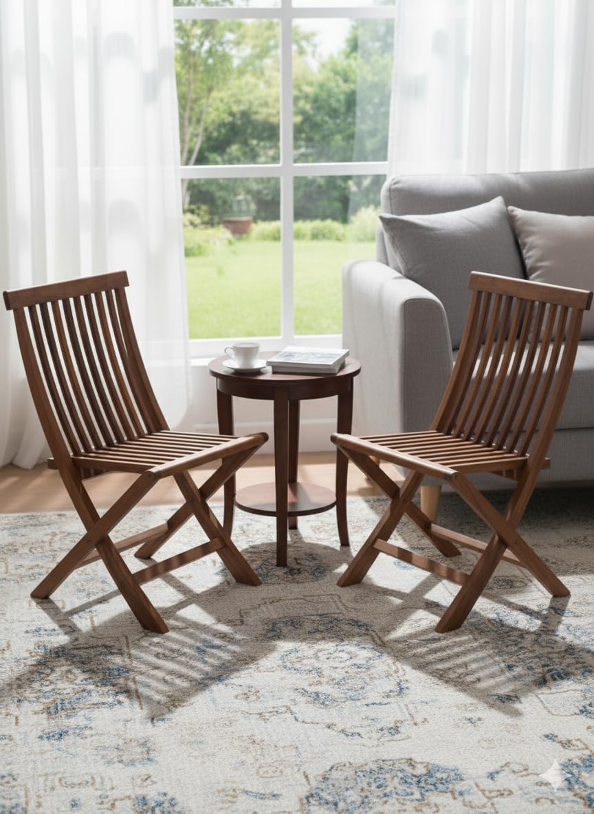Bhagwati Art Sheesham Wood Foldable 2 Seater Table & Chair Set in Honey Finish