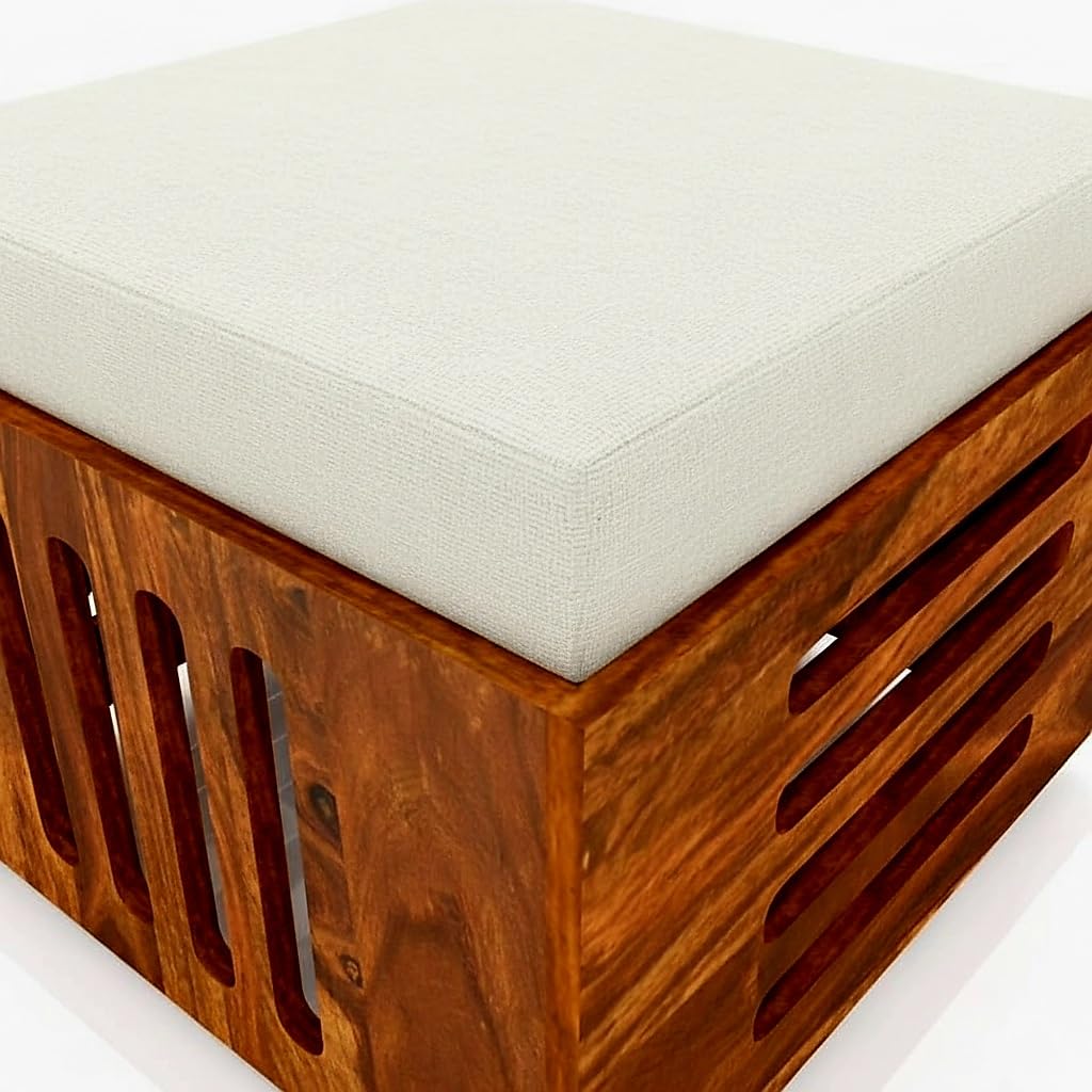 Bhagwati Art Sheesham Rectangle Coffee Table with 2 Cushioned Stools – view 3