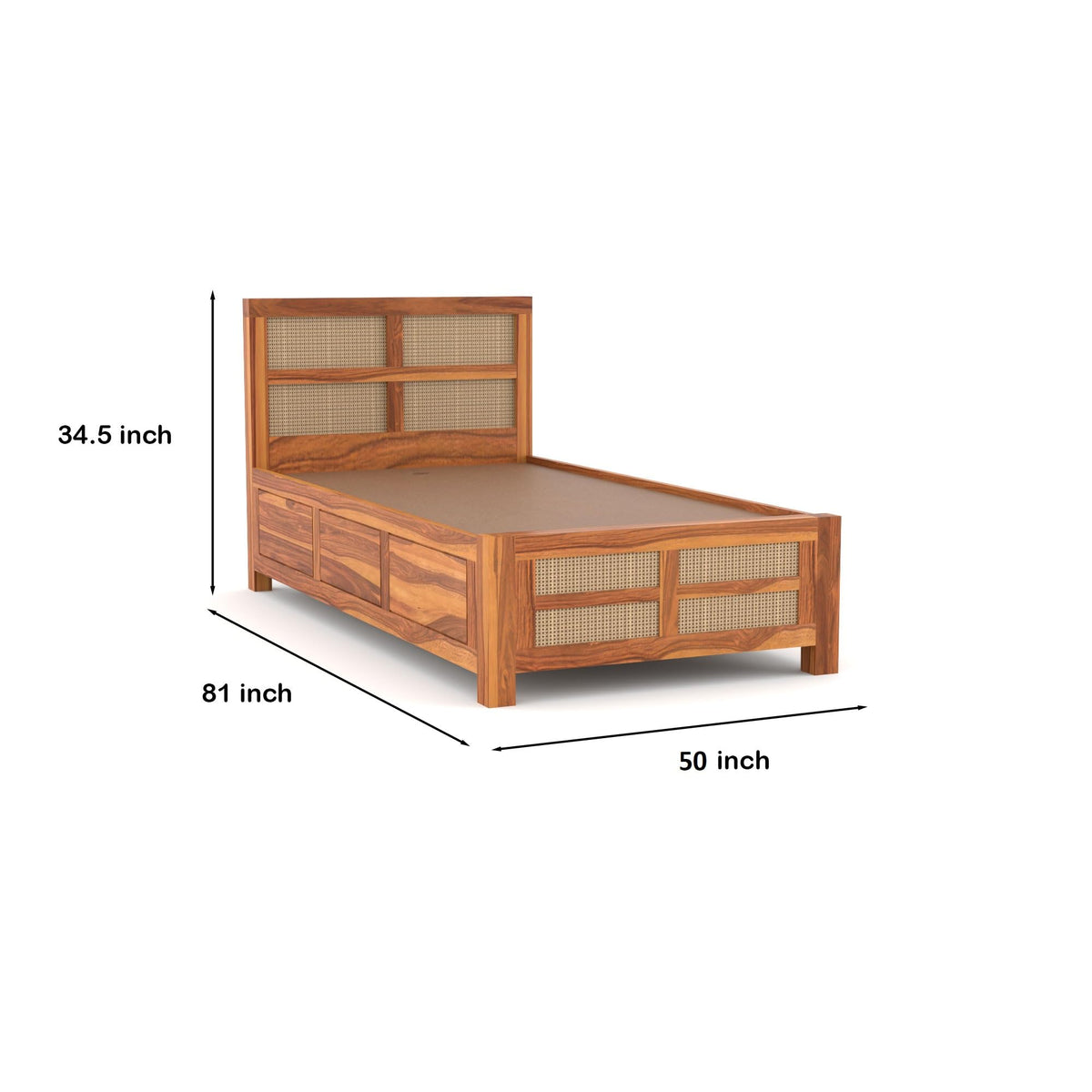 Bhagwati Art Sheesham Single Bed with Box Storage – 8 Jali Rattan Cane – view 2