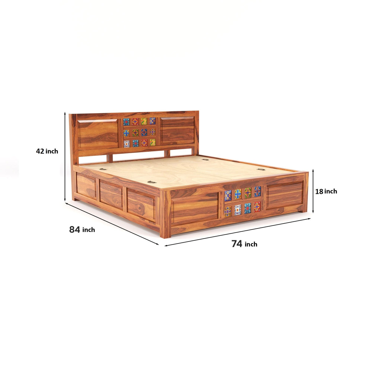 Bhagwati Art Sheesham Wood Bed with Box Storage – Tile Dalla Design – view 2