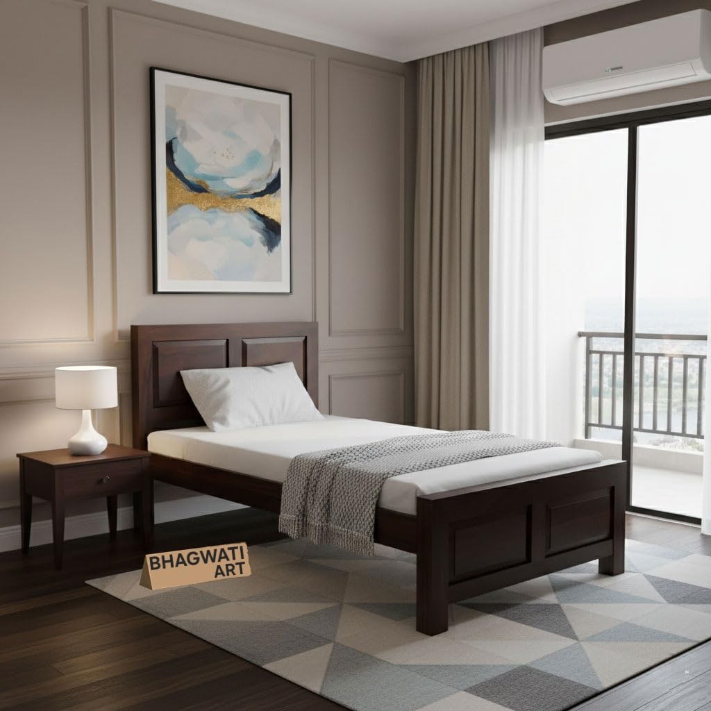 Bhagwati Art Sheesham Wood Single Bed without Storage – 2 Dalla Design in Walnut Finish