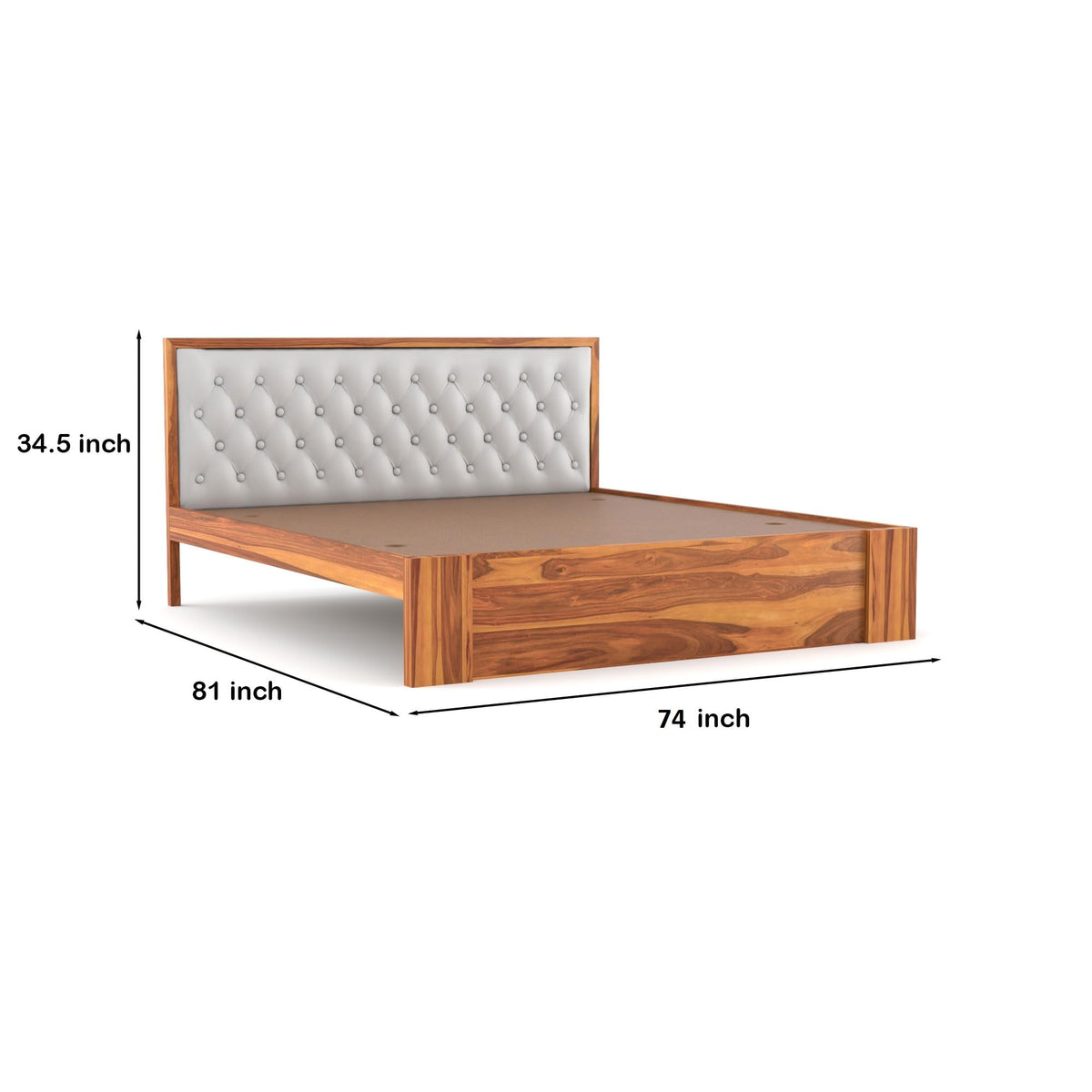 Bhagwati Art Sheesham Wood Bed without Storage – Upholstered Diamond – view 2