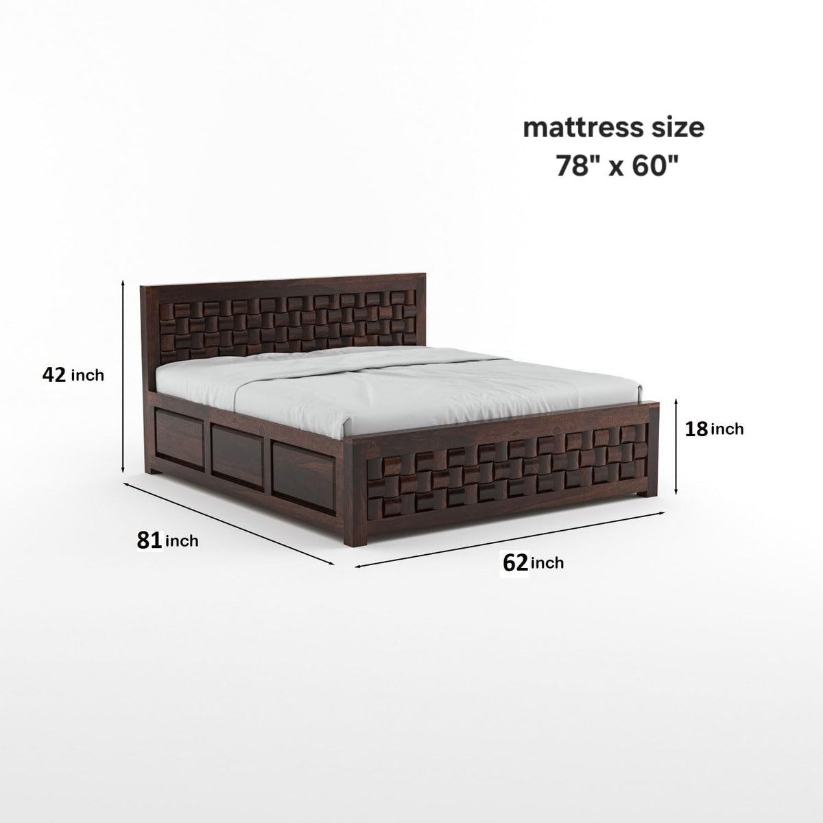 Bhagwati Art Sheesham Bed with Storage & 2 Bedside Tables – Niwar – view 22