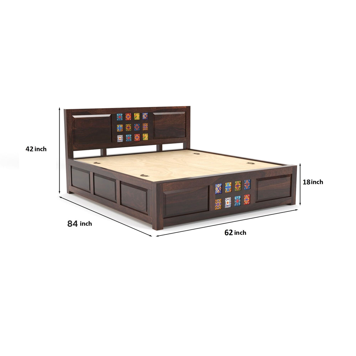 Bhagwati Art Sheesham Wood Bed with Box Storage – Tile Dalla Design – view 17