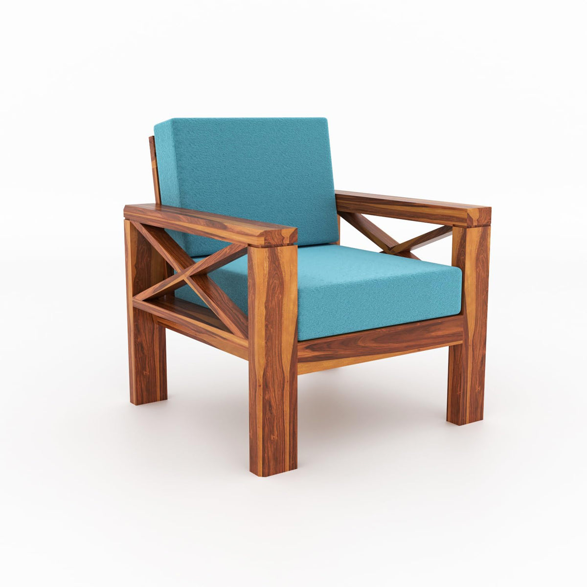 Bhagwati Art Sheesham Wood 1 Seater Sofa with X Design Armrests – view 4