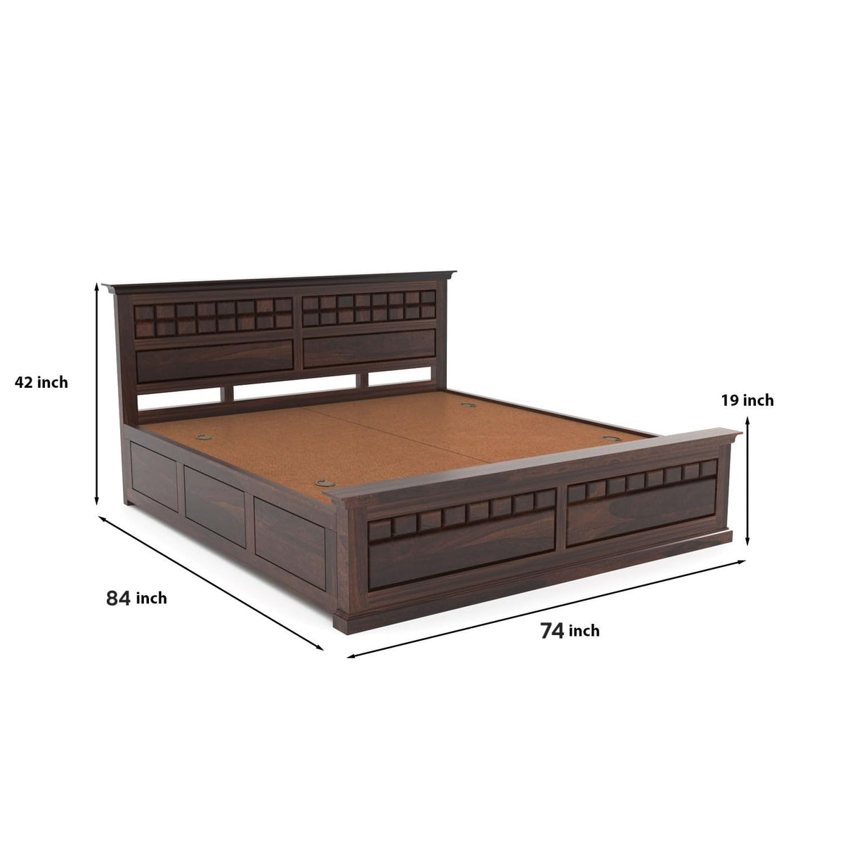 Bhagwati Art Sheesham Wood Bed with Box Storage – Chocolate 2D Design – view 9