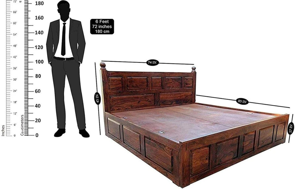 Bhagwati Art Sheesham Wood Bed with Box Storage – Lattu Design – view 2