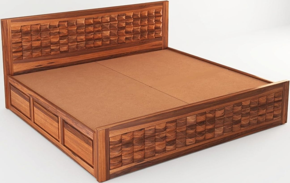 Bhagwati Art Sheesham Wood Bed with Box Storage – Diamond Design – view 6