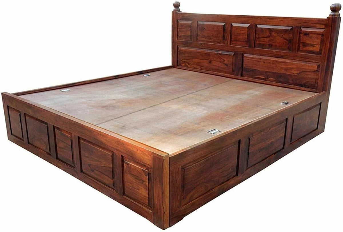 Bhagwati Art Sheesham Wood Bed with Box Storage – Lattu Design – view 3