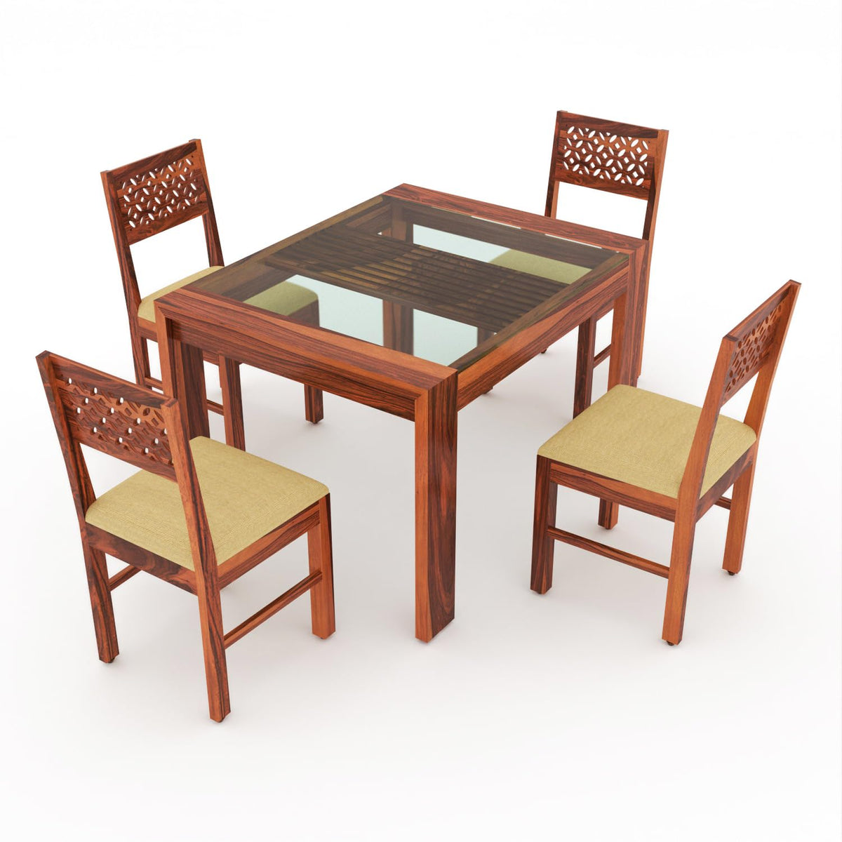 Bhagwati Art Sheesham Wood Dining Set with Glass Top – Classic Design – view 4