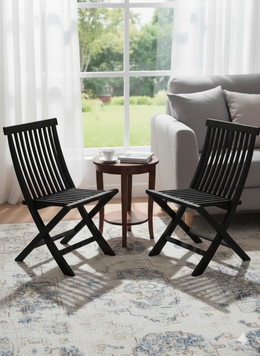 Bhagwati Art Sheesham Wood Foldable 2 Seater Table & Chair Set in Walnut Finish