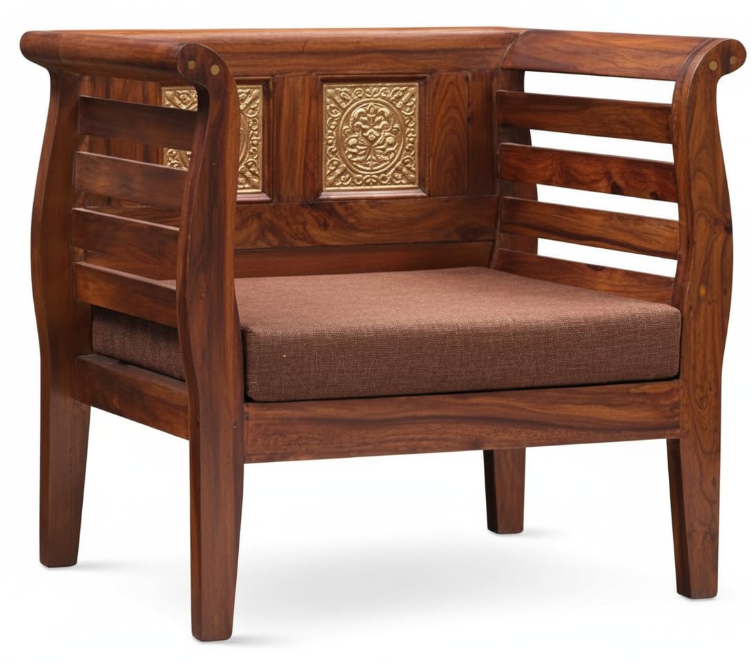 Bhagwati Art Sheesham Wood Thapa Sofa Chair with Cushion – view 5