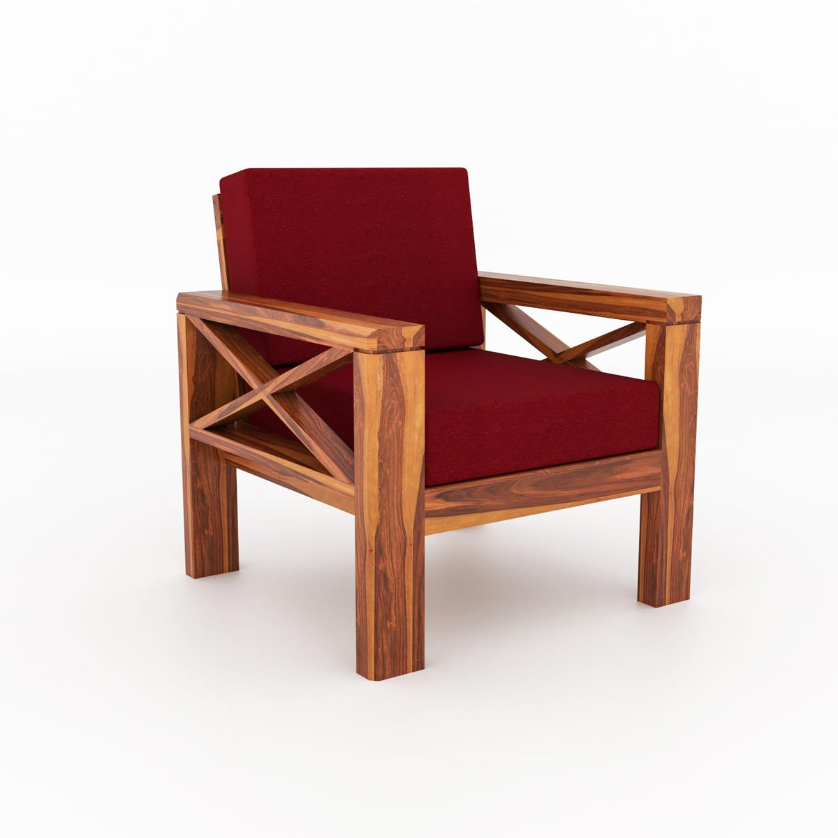 Bhagwati Art Sheesham Wood 1 Seater Sofa with X Design Armrests – view 24