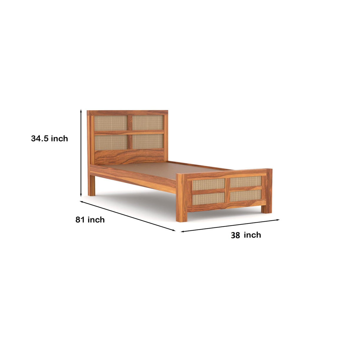 Bhagwati Art Sheesham Single Bed without Storage – 8 Jali Rattan Cane – view 2