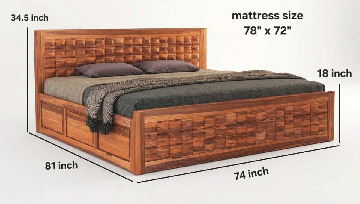 Bhagwati Art Sheesham Wood Bed with Box Storage – Diamond Design – view 2