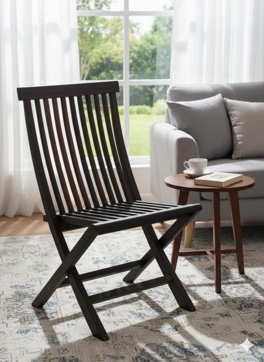 Bhagwati Art Sheesham Wood Foldable Chair for Balcony & Garden in Walnut Finish