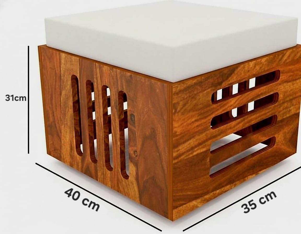 Bhagwati Art Sheesham Rectangle Coffee Table with 2 Cushioned Stools – view 4