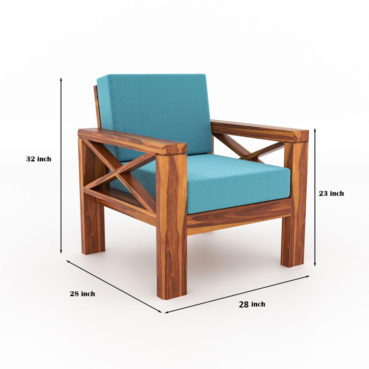 Bhagwati Art Sheesham Wood 1 Seater Sofa with X Design Armrests – view 2