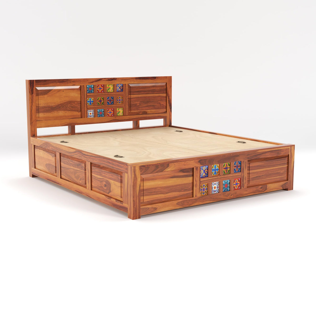 Bhagwati Art Sheesham Wood Bed with Box Storage – Tile Dalla Design – view 4