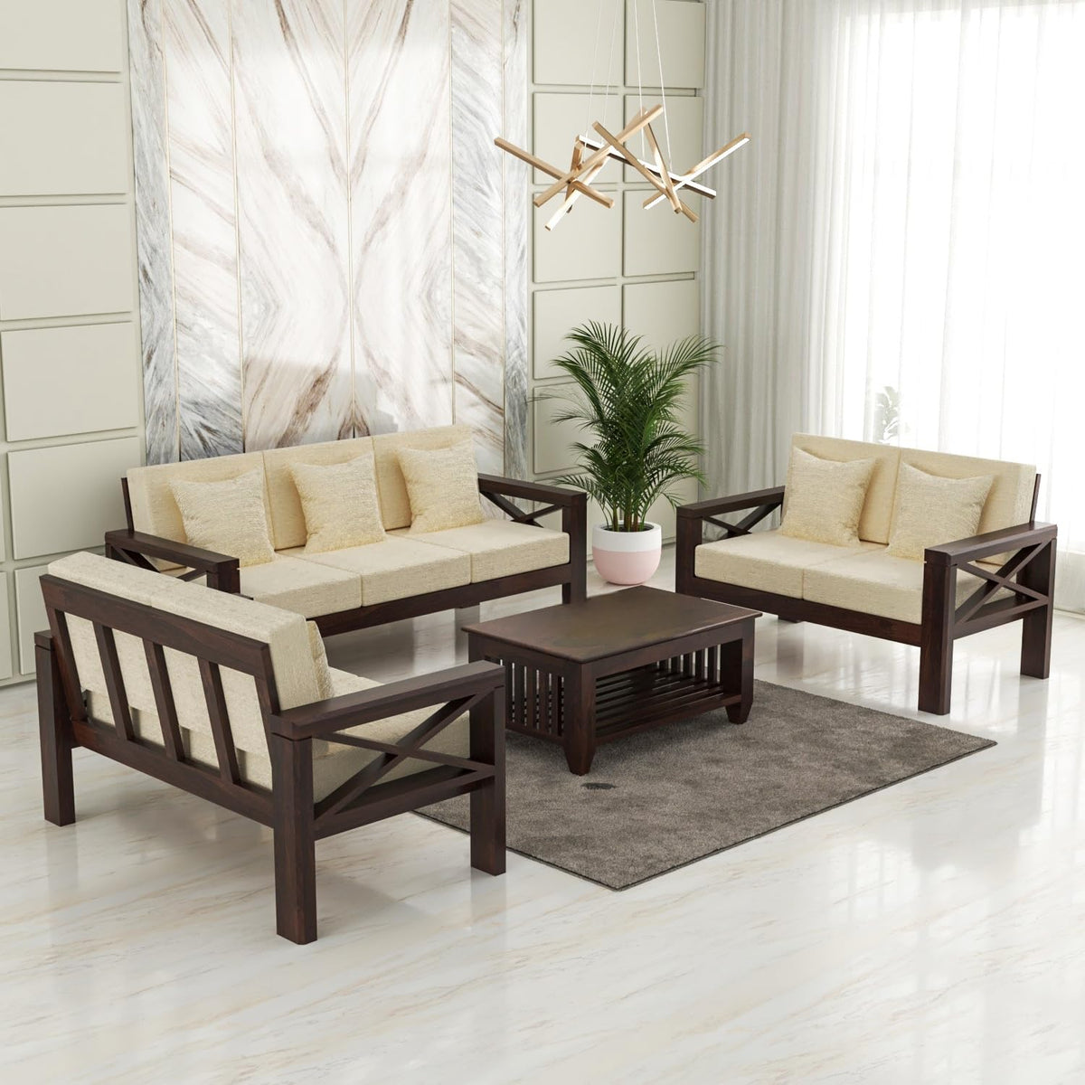 Bhagwati Art Sheesham Wood 7 Seater Sofa Set with X Design Armrests – view 10