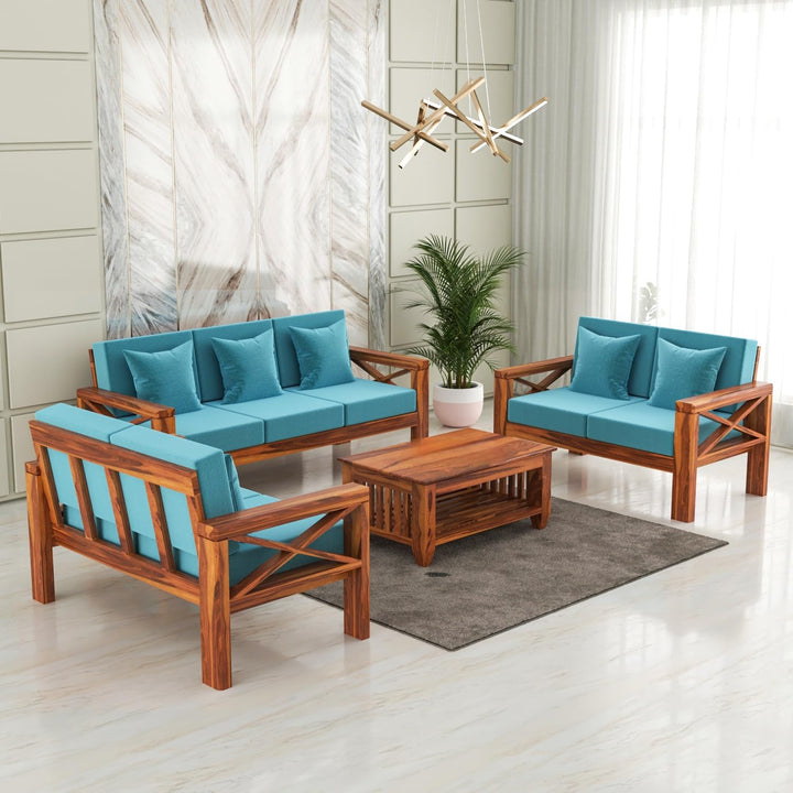 Bhagwati Art Sheesham Wood 7 Seater Sofa Set with X Design Armrests – view 1