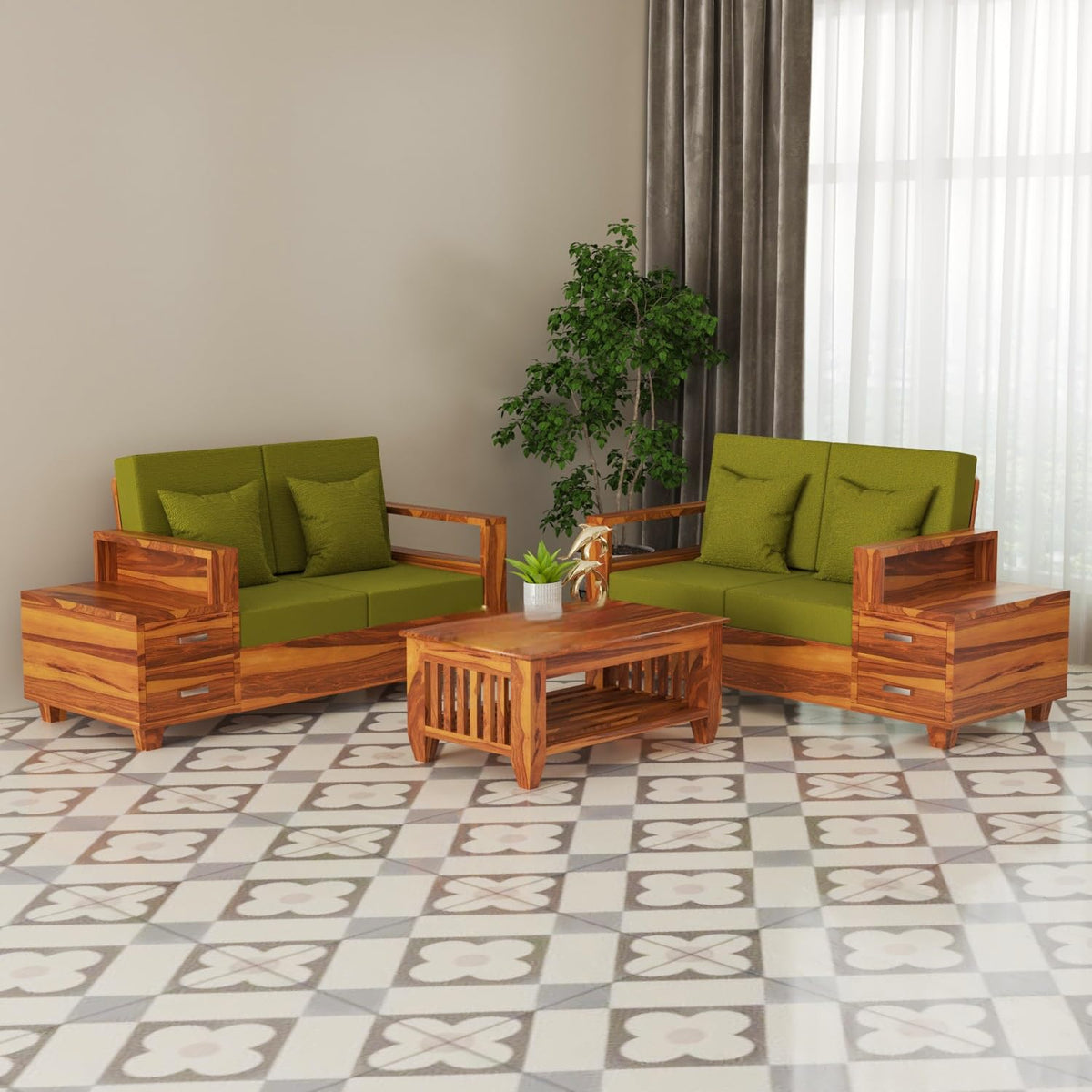 Bhagwati Art Sheesham Wood 4 Seater Sofa Set with Drawer Storage – view 13