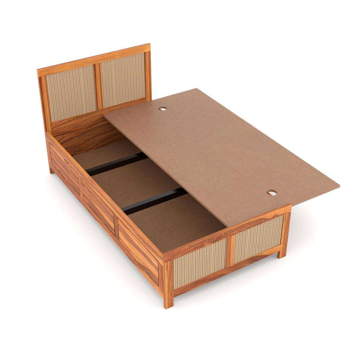 Bhagwati Art Sheesham Single Bed with Box Storage – 4 Jali Rattan Cane – view 3