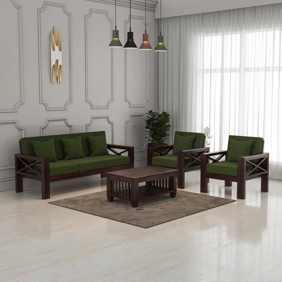 Bhagwati Art Sheesham Wood 5 Seater Sofa with X Design Armrests – view 17