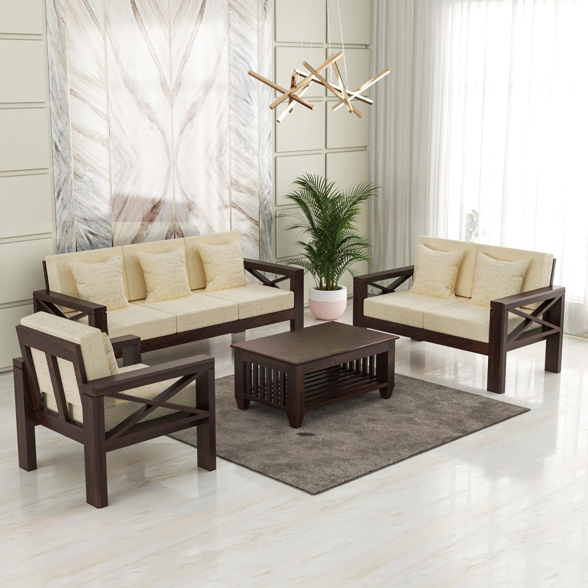 Bhagwati Art Sheesham Wood 6 Seater Sofa Set with X Design Armrests – view 10
