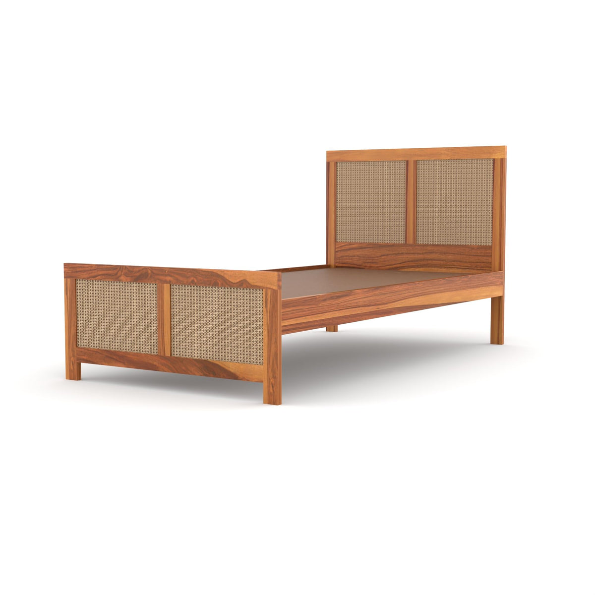 Bhagwati Art Sheesham Single Bed without Storage – 4 Jali Rattan Cane – view 6