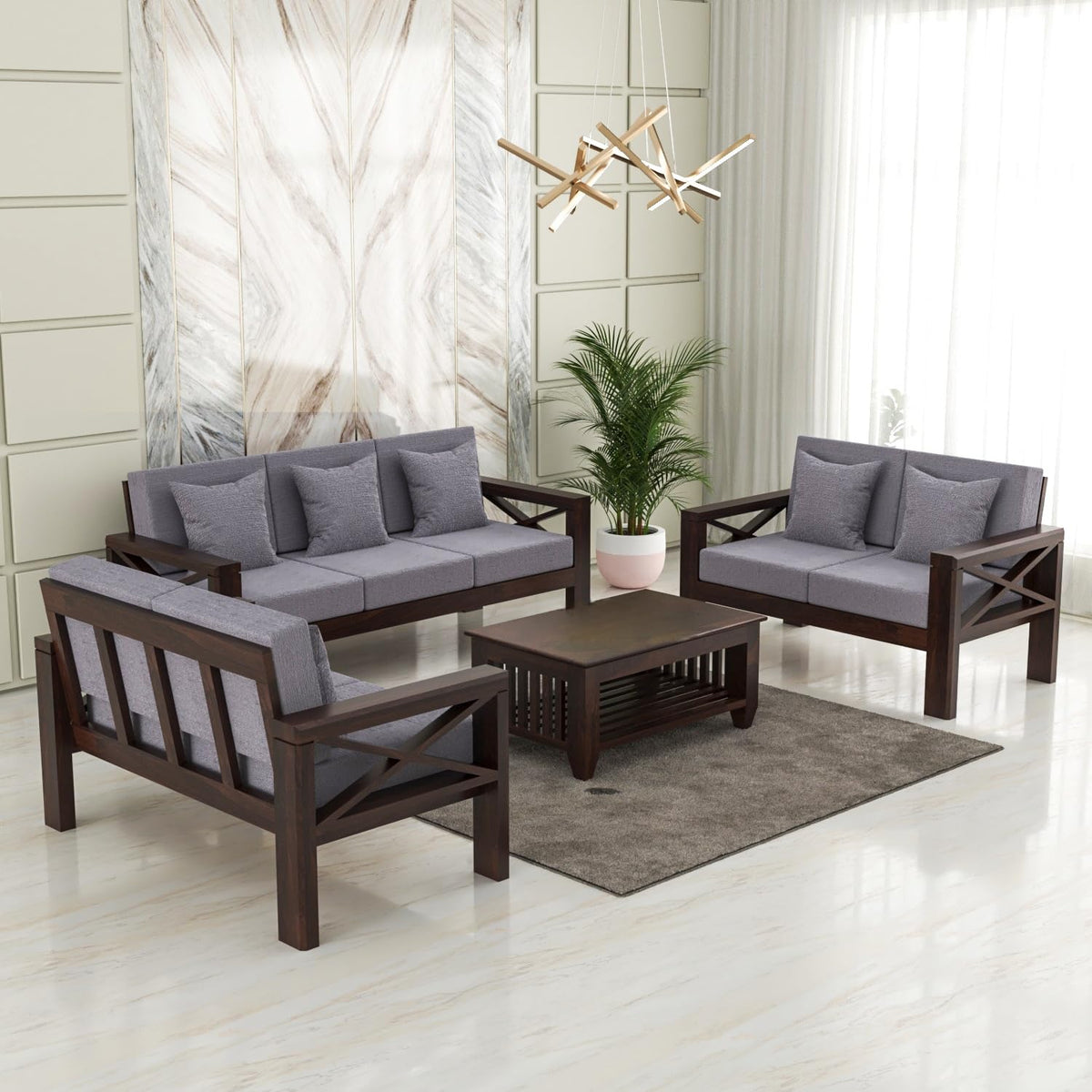 Bhagwati Art Sheesham Wood 7 Seater Sofa Set with X Design Armrests – view 27