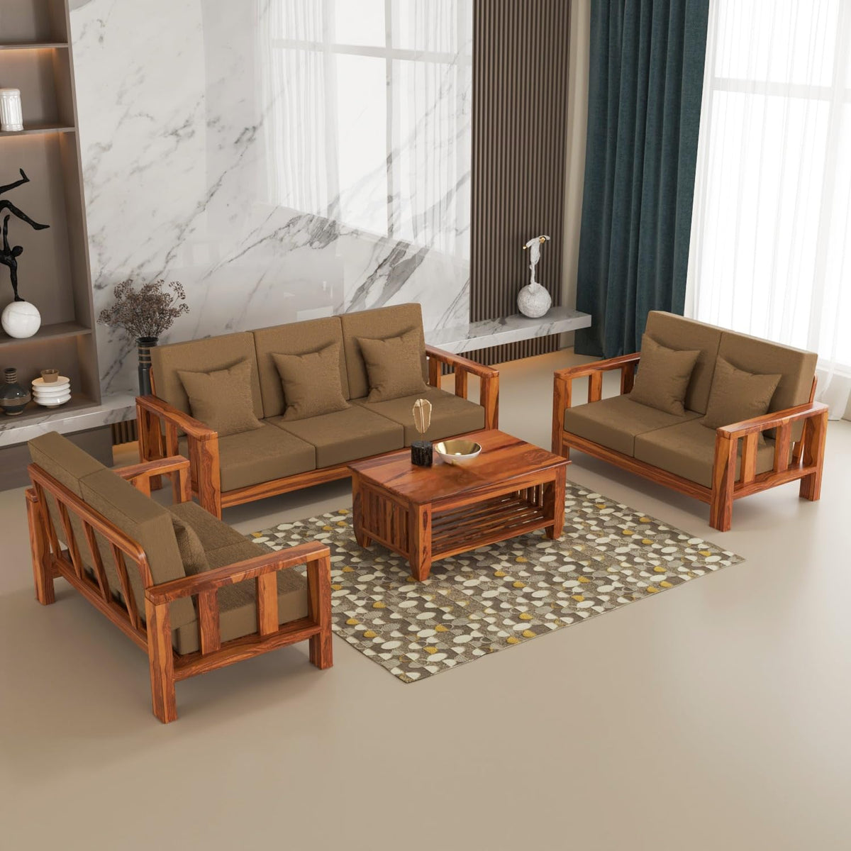 Bhagwati Art Sheesham Wood 7 Seater Sofa Set – Lounge Design – view 17