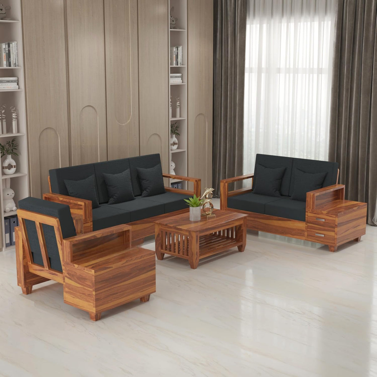 Bhagwati Art Sheesham Wood 6 Seater Sofa Set with Drawer Storage – view 1