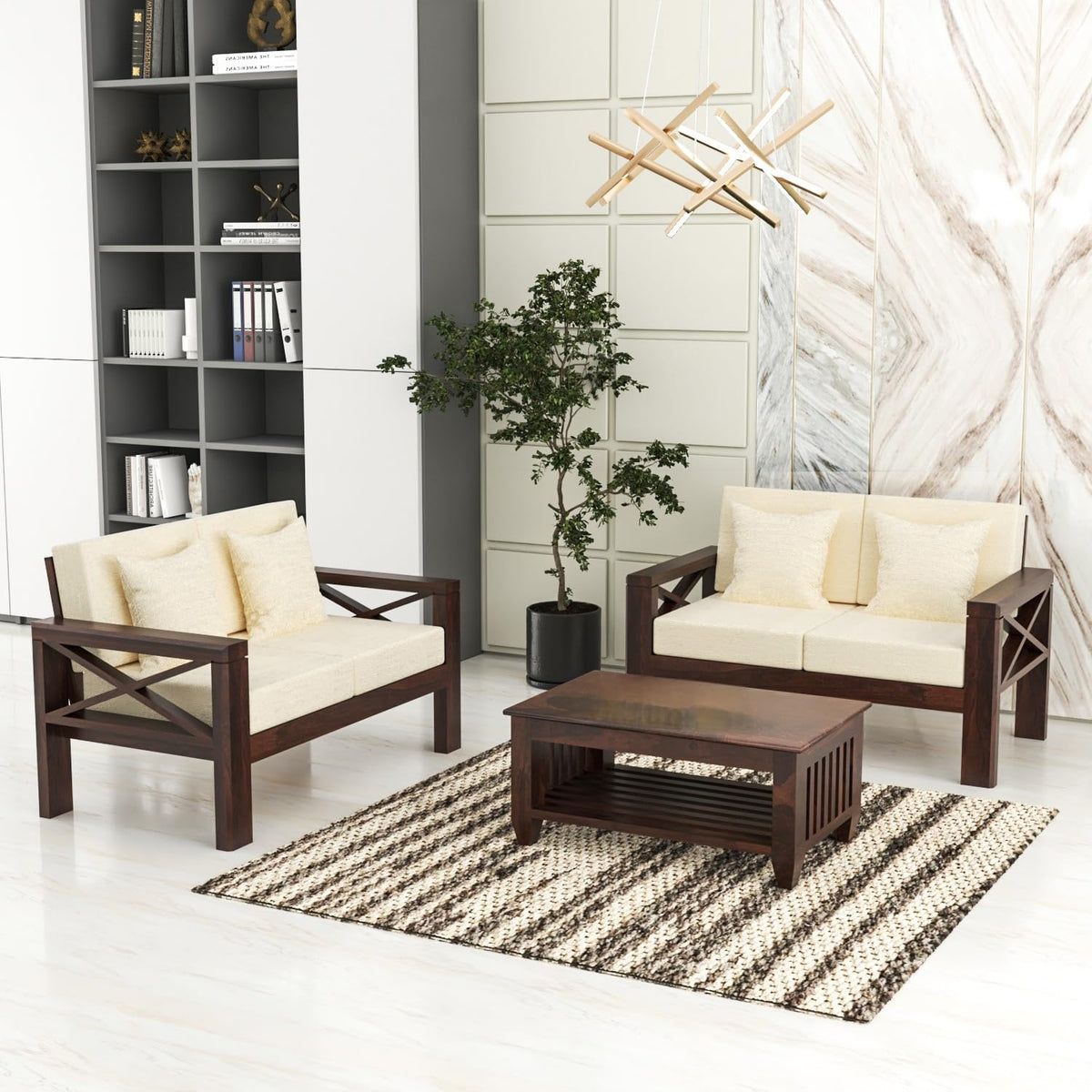 Bhagwati Art Sheesham Wood 4 Seater Sofa with X Design Armrests – view 1