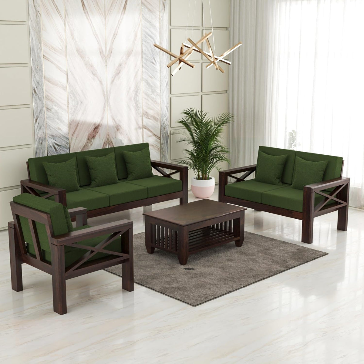 Bhagwati Art Sheesham Wood 6 Seater Sofa Set with X Design Armrests – view 19