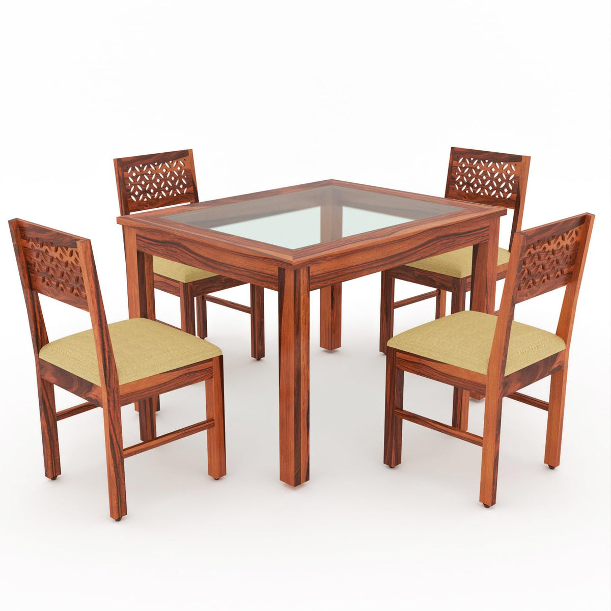 Bhagwati Art Sheesham Wood Dining Set with Glass Top – Plain Design – view 4