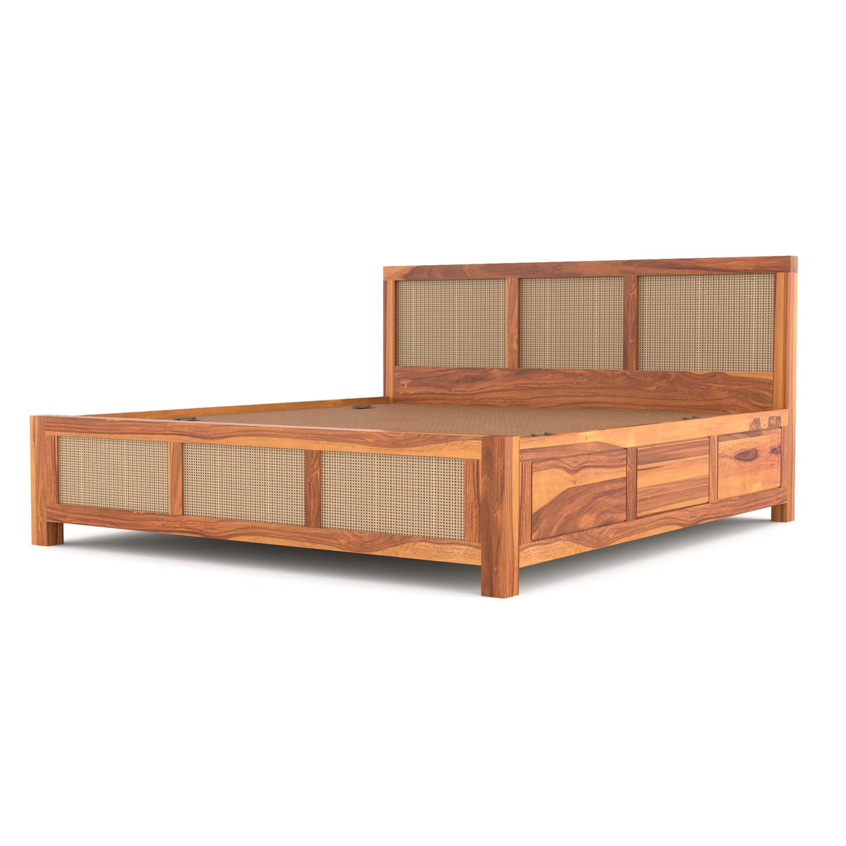 Bhagwati Art Sheesham Wood Bed with Box Storage – 6 Jali Rattan Cane – view 7