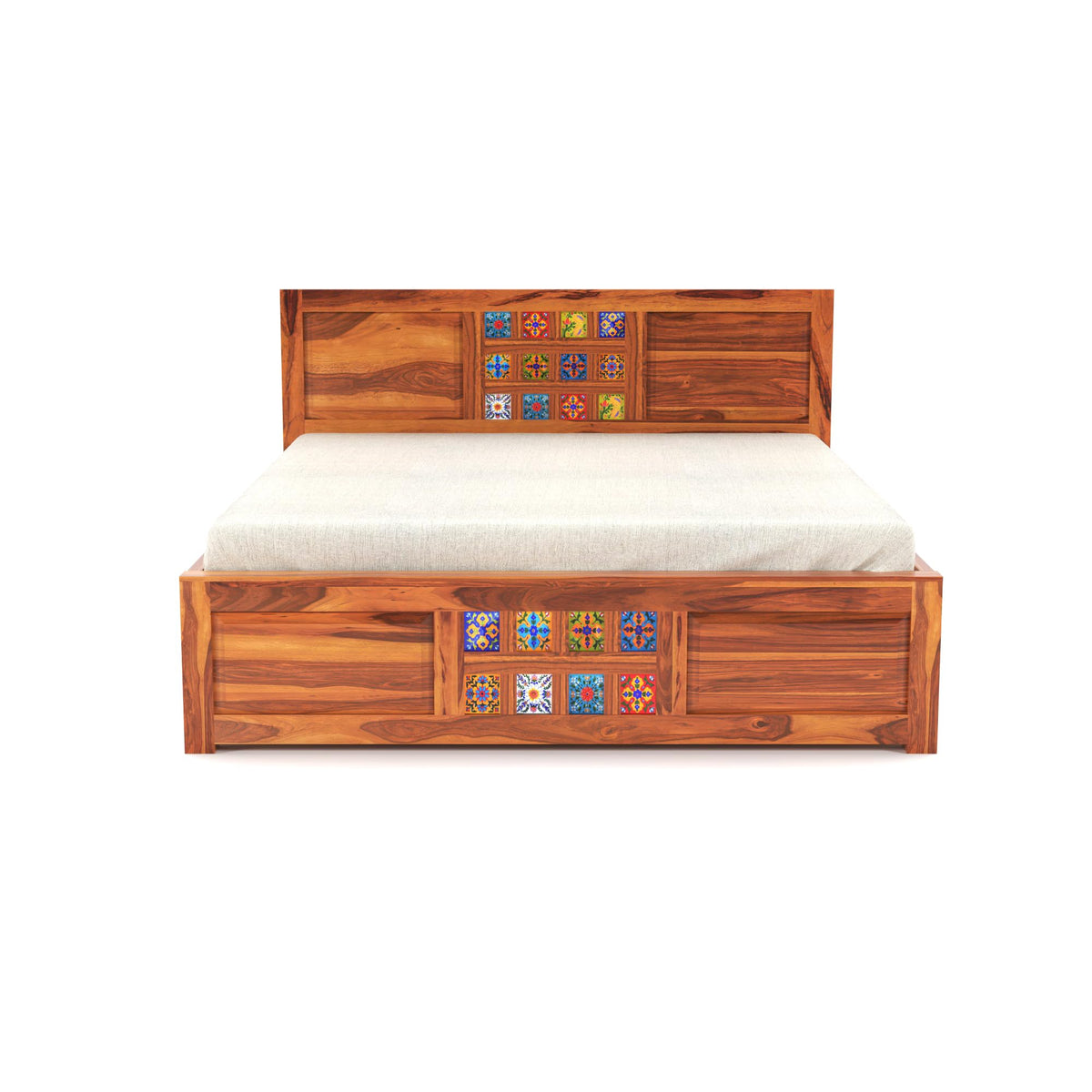 Bhagwati Art Sheesham Wood Bed with Box Storage – Tile Dalla Design – view 7