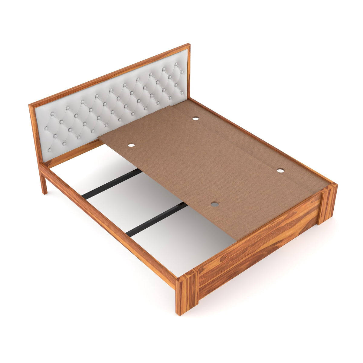 Bhagwati Art Sheesham Wood Bed without Storage – Upholstered Diamond – view 4