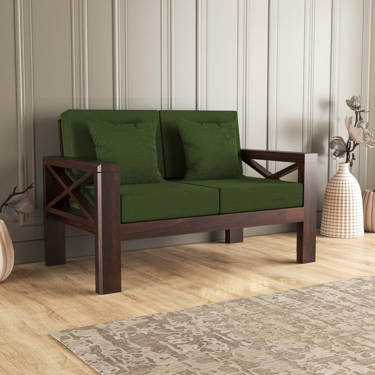 Bhagwati Art Sheesham Wood 2 Seater Sofa with X Design Armrests – view 11