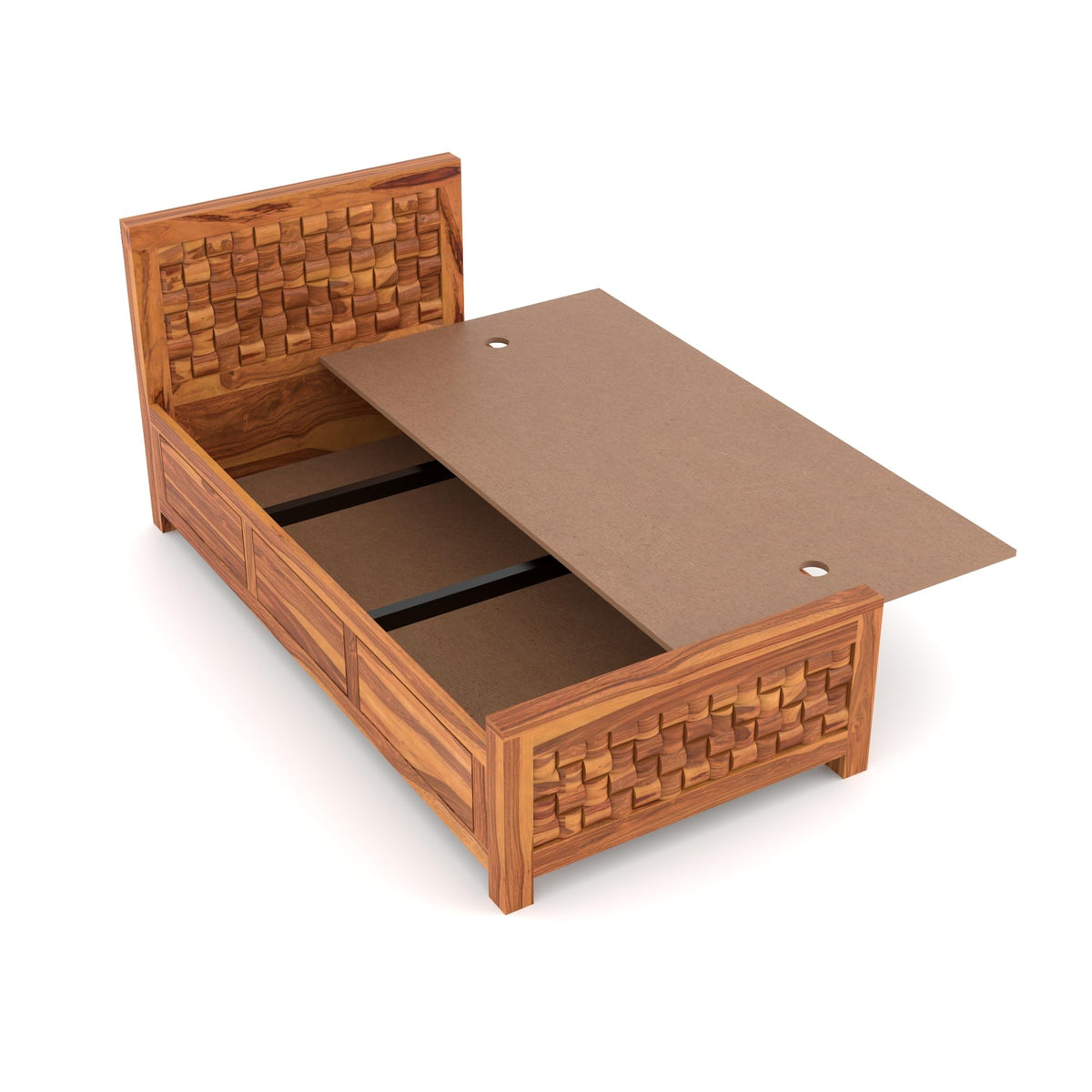 Bhagwati Art Sheesham Wood Single Bed with Box Storage – Niwar Design – view 3