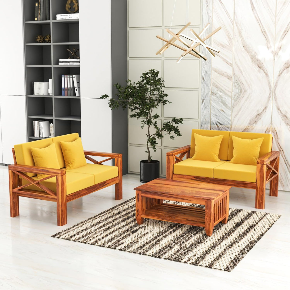 Bhagwati Art Sheesham Wood 4 Seater Sofa with X Design Armrests – view 25