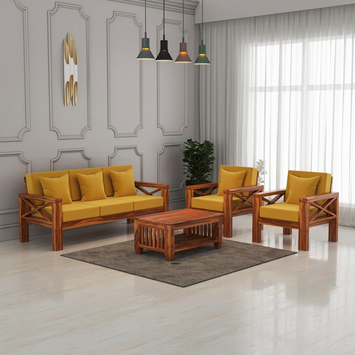 Bhagwati Art Sheesham Wood 5 Seater Sofa with X Design Armrests – view 39