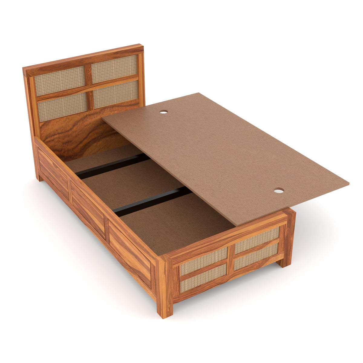 Bhagwati Art Sheesham Single Bed with Box Storage – 8 Jali Rattan Cane – view 3