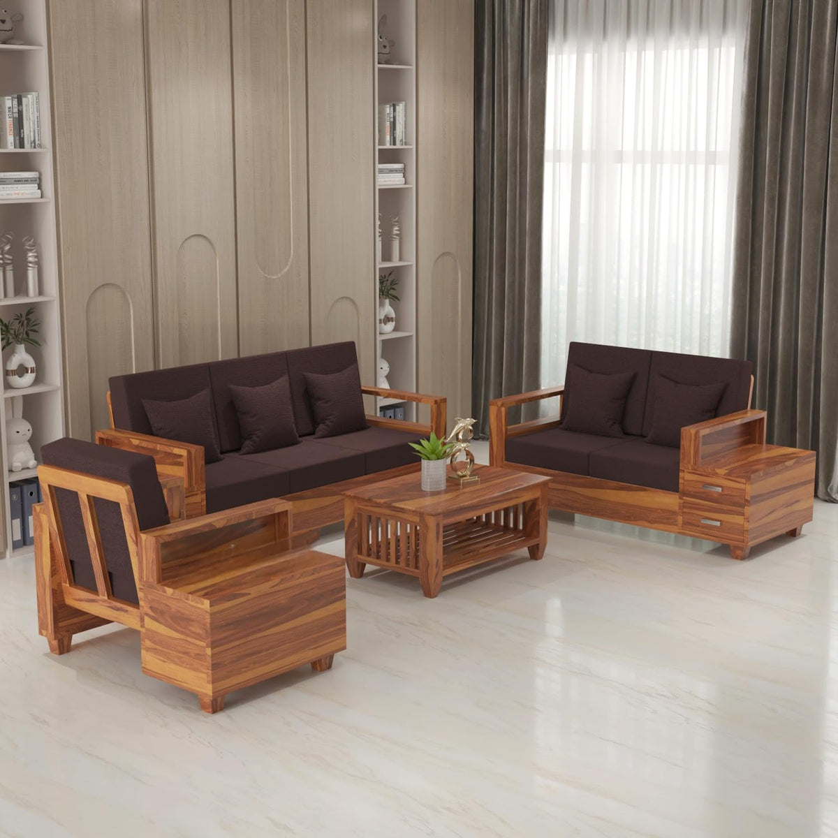 Bhagwati Art Sheesham Wood 6 Seater Sofa Set with Drawer Storage – view 9