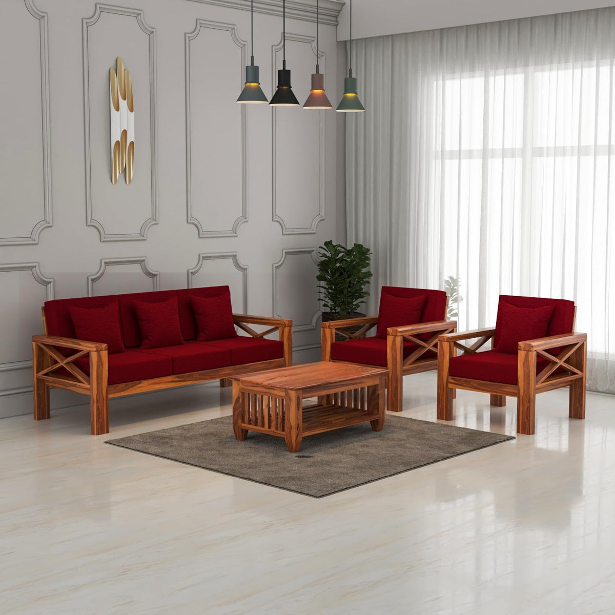 Bhagwati Art Sheesham Wood 5 Seater Sofa with X Design Armrests – view 34