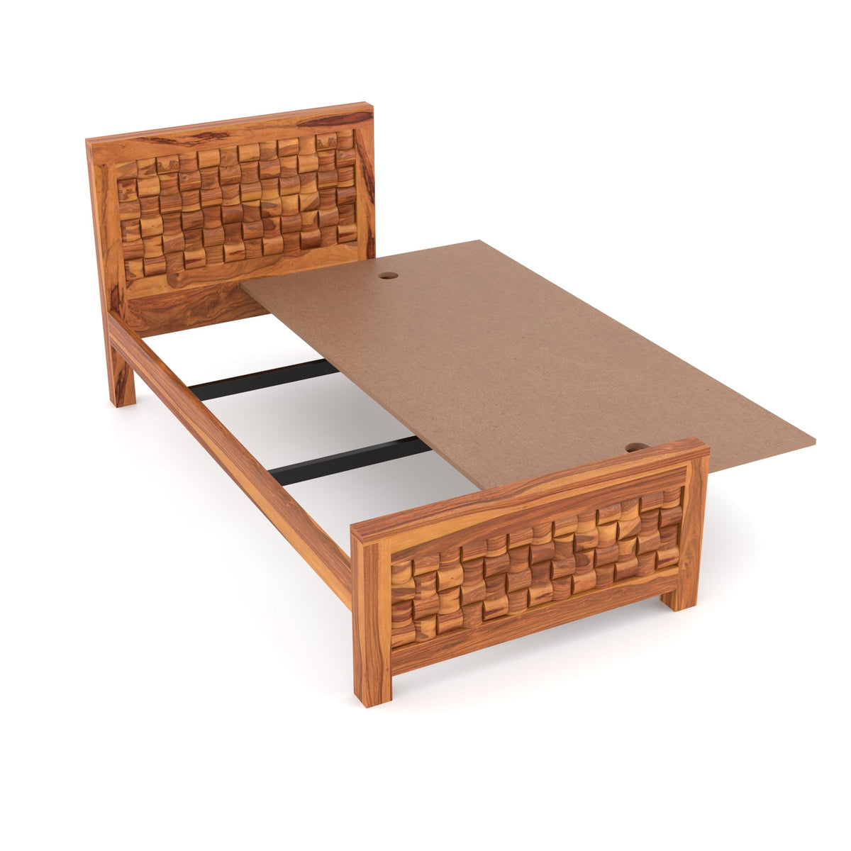 Bhagwati Art Sheesham Wood Single Bed without Storage – Niwar Design – view 4