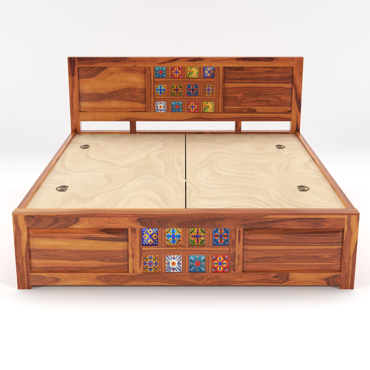 Bhagwati Art Sheesham Wood Bed with Box Storage – Tile Dalla Design – view 3